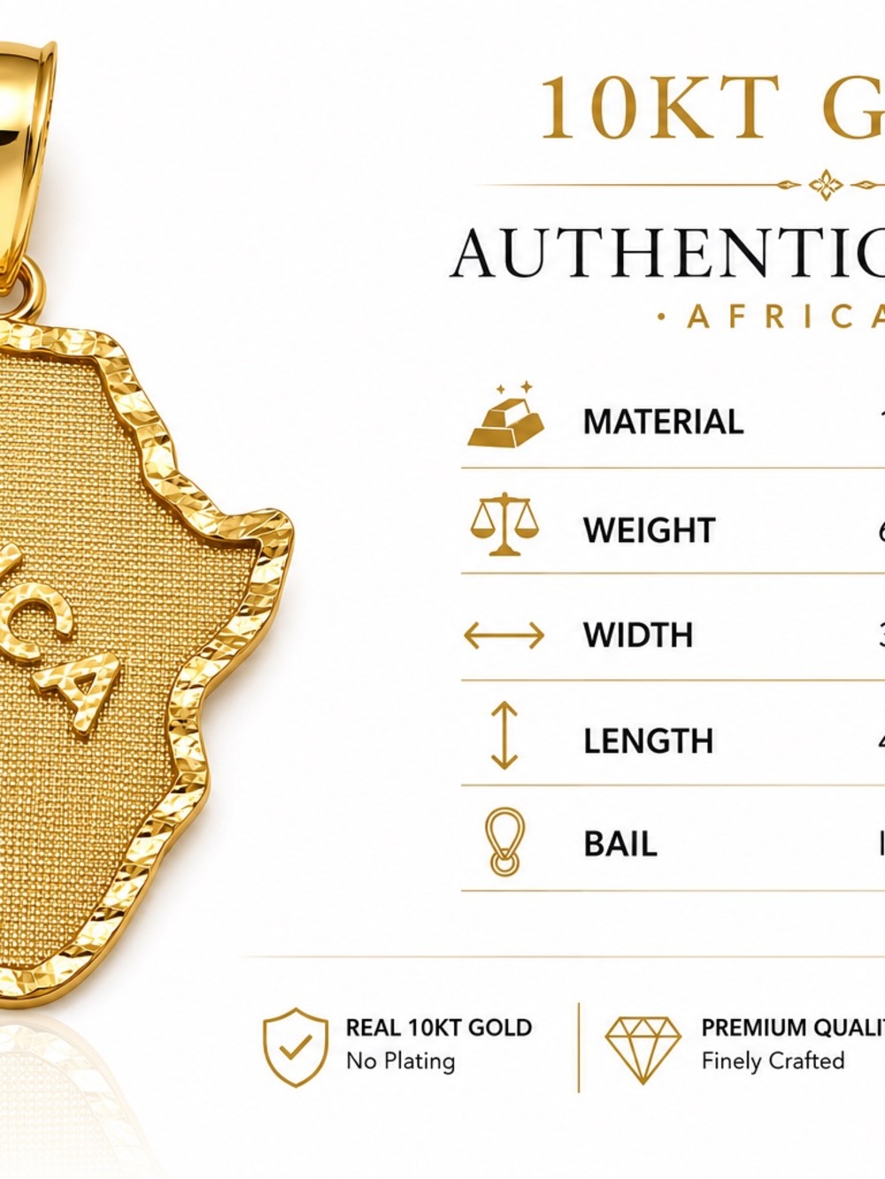 10KT Gold Africa Pendant Charm - Gold